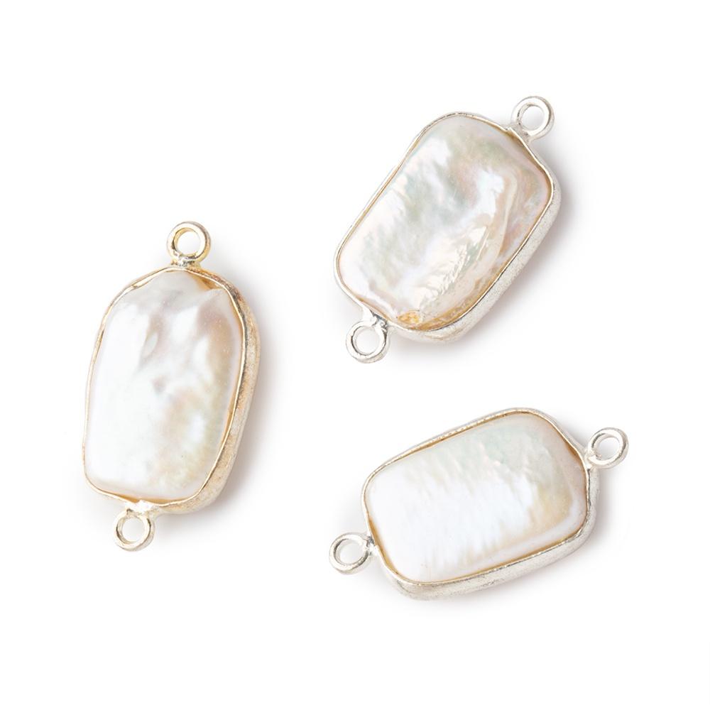 16x12mm Sterling Silver Bezel Off White Rectangle Pearl Connector 1 piece - Beadsofcambay.com