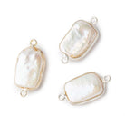16x12mm Sterling Silver Bezel Off White Rectangle Pearl Connector 1 piece - Beadsofcambay.com