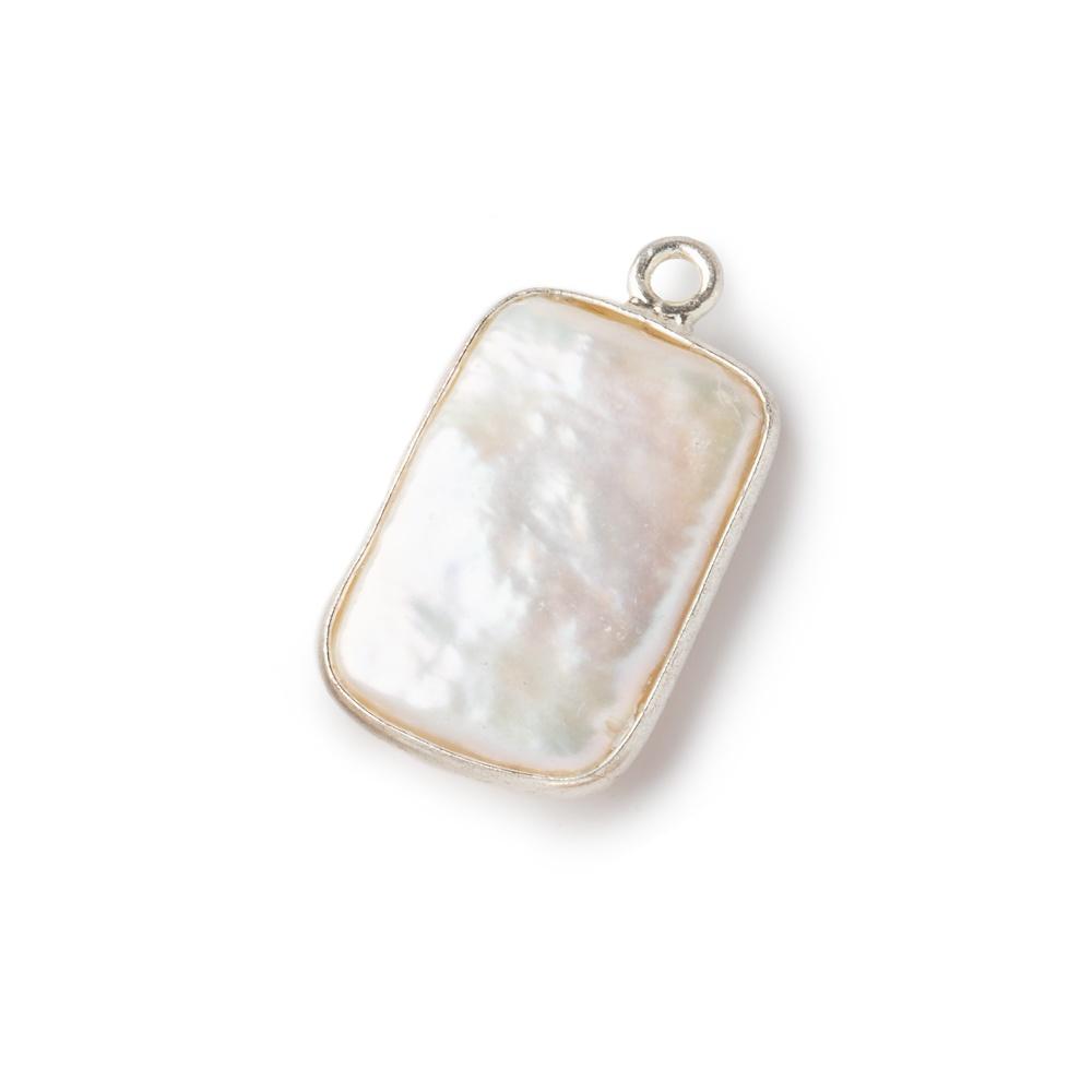 16x12mm Sterling Silver Bezel Off White Rectangle Pearl Pendant 1 piece - Beadsofcambay.com