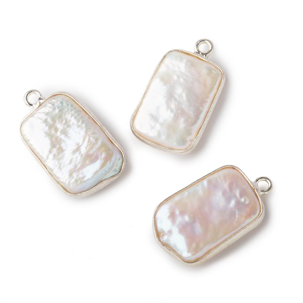 16x12mm Sterling Silver Bezel Off White Rectangle Pearl Pendant 1 piece - Beadsofcambay.com