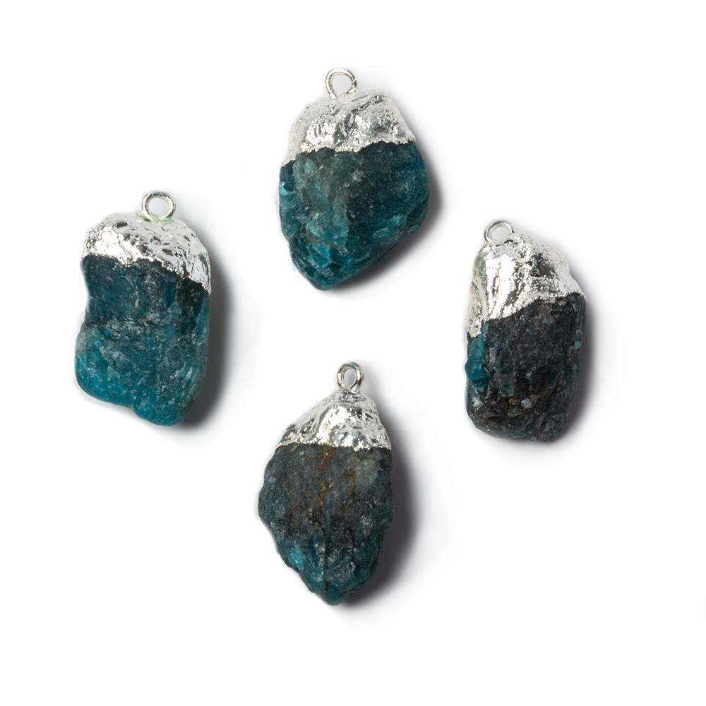 16x12mm to 20x11mm Silver Leaf Neon Blue Apatite Natural Crystal Pendant Set of 4 - Beadsofcambay.com