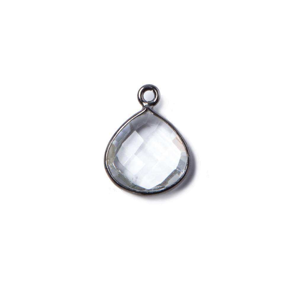 16x12mmOxidized Silver Bezeled Crystal Quartz faceted heart Pendant 1 piece - Beadsofcambay.com