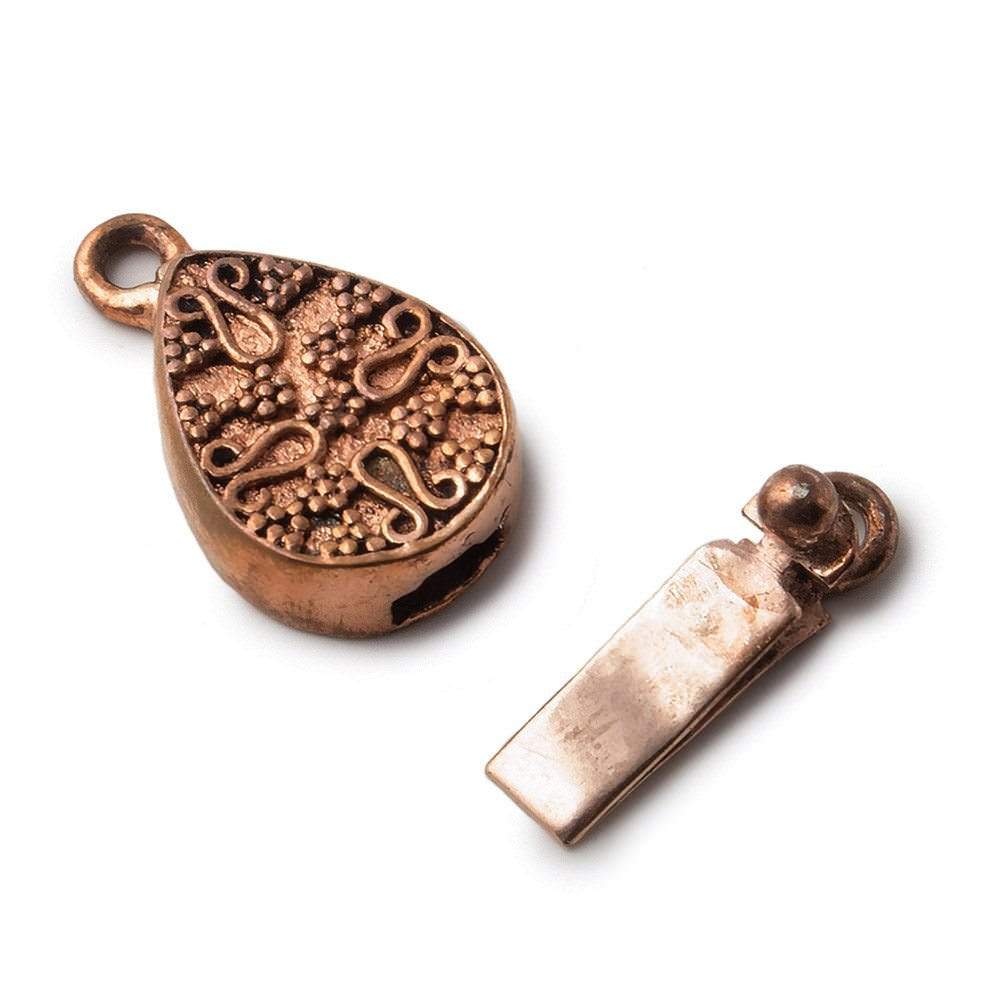 16x12x4mm Copper Box Clasp, Pear Shape With Floral Pattern - Beadsofcambay.com