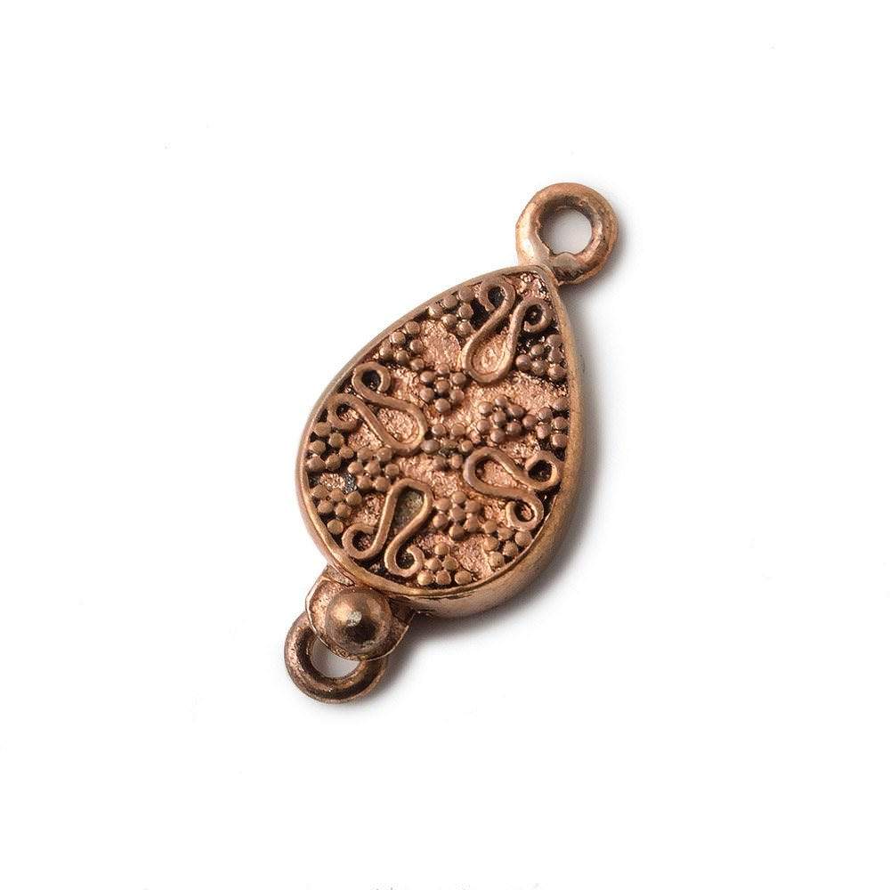 16x12x4mm Copper Box Clasp, Pear Shape With Floral Pattern - Beadsofcambay.com
