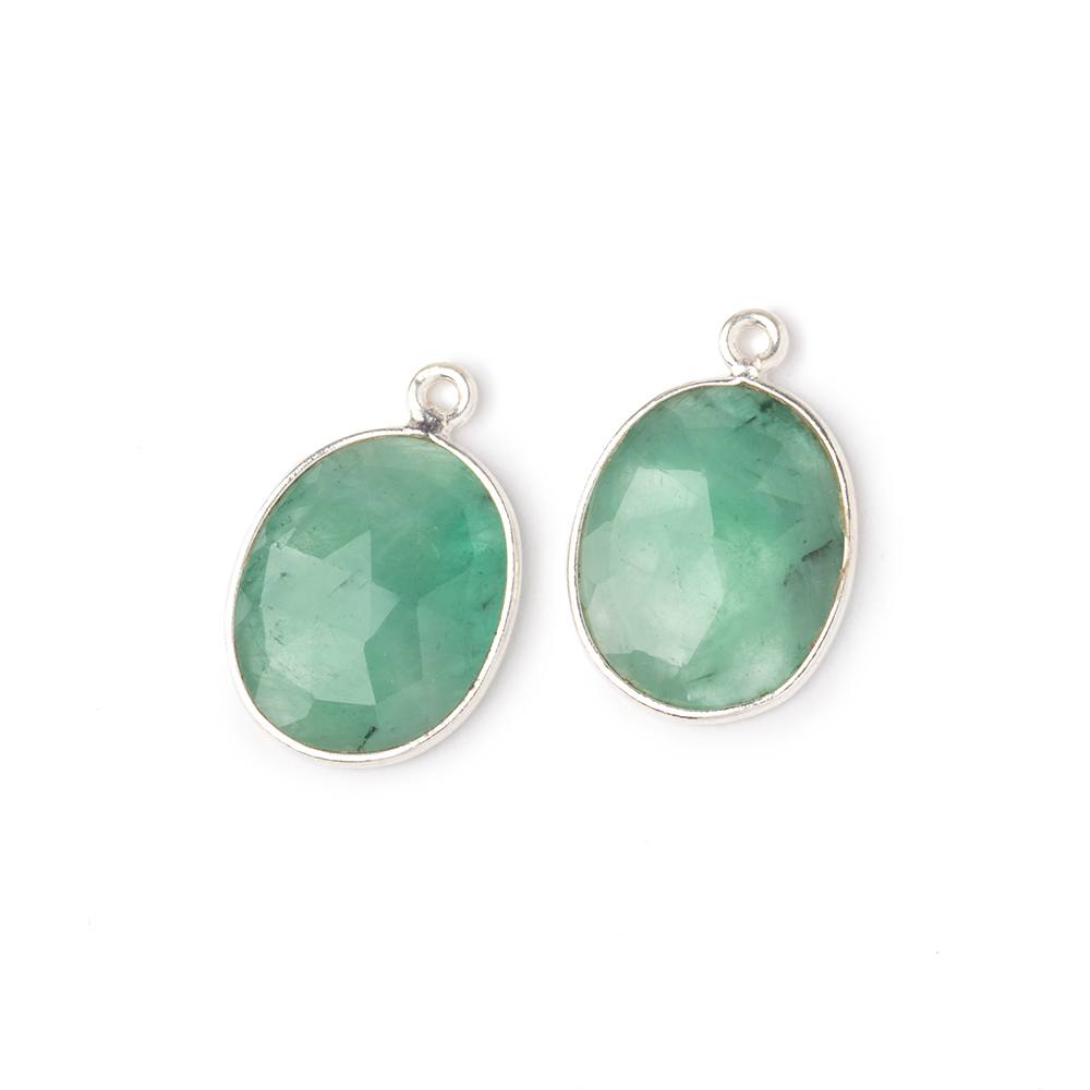 16x13.5mm .925 Silver Bezel Emerald Faceted Freeform Set of 2 Pendants - Beadsofcambay.com