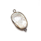 16x13mm Black Gold .925 Bezeled Rose' White Keshi Pearl Connector 1 piece - Beadsofcambay.com