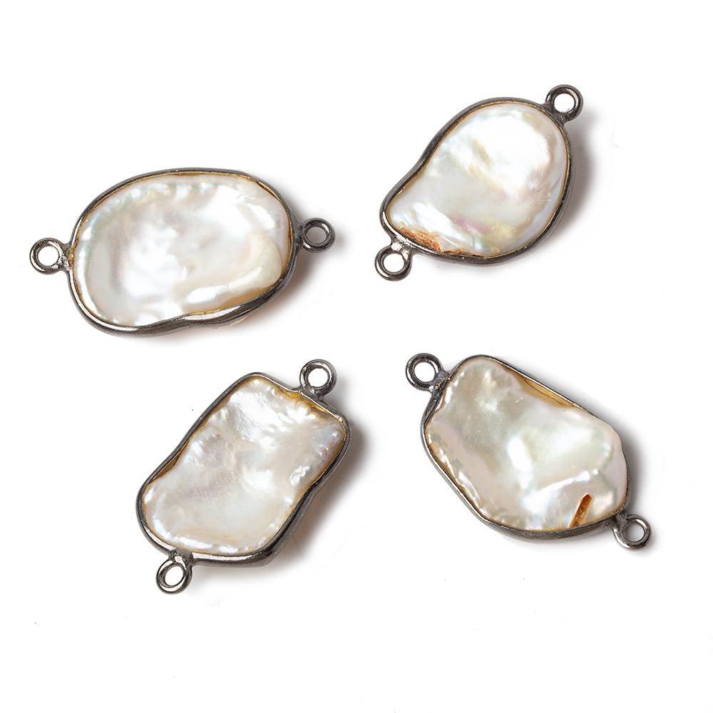 16x13mm Black Gold .925 Bezeled Rose' White Keshi Pearl Connector 1 piece - Beadsofcambay.com