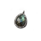 16x13mm Black Gold Bezeled White CZ and Labradorite Pear Pendant 1 piece - Beadsofcambay.com