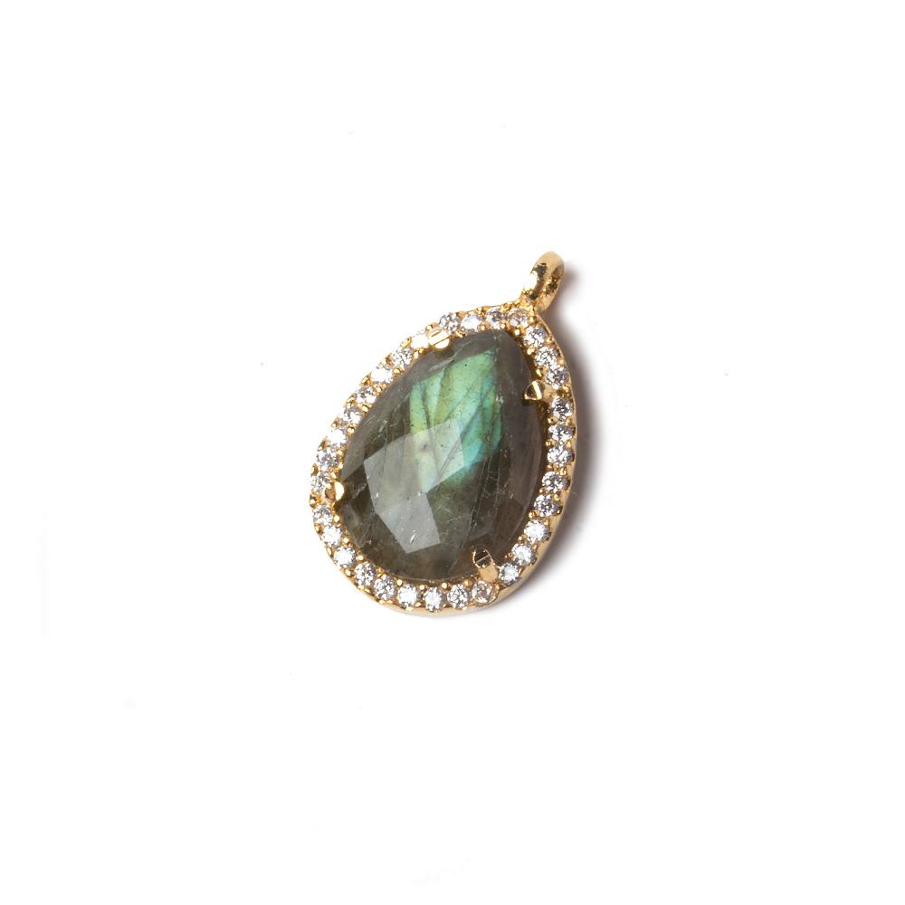 16x13mm Gold Bezeled White CZ and Labradorite Pear Pendant 1 piece - Beadsofcambay.com