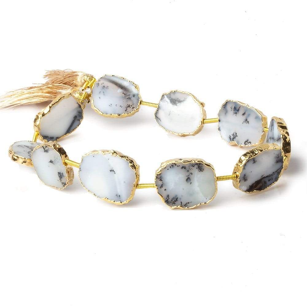 16x13mm Gold Leafed Dendritic Opal slice Strand 8 inch 10 pieces - Beadsofcambay.com