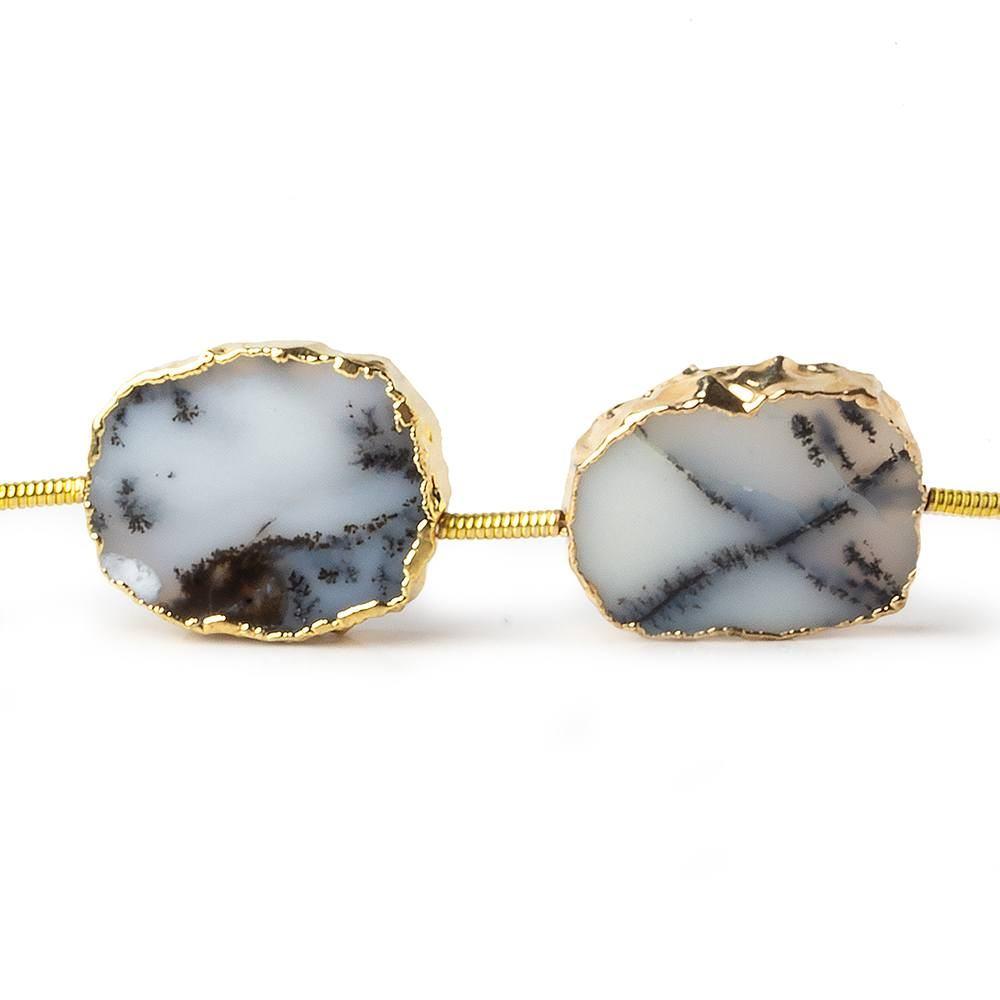 16x13mm Gold Leafed Dendritic Opal slice Strand 8 inch 10 pieces - Beadsofcambay.com