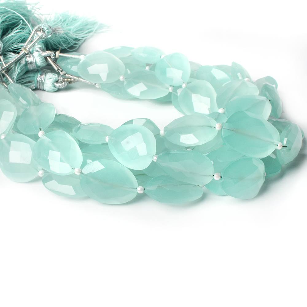 16x13mm Sea Blue Chalcedony straight drilled faceted nugget beads 8 inch 12 pieces A - Beadsofcambay.com