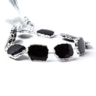 16x13mm Silver Leafed Black Chalcedony slice Strand 8 inch 10 pieces - Beadsofcambay.com