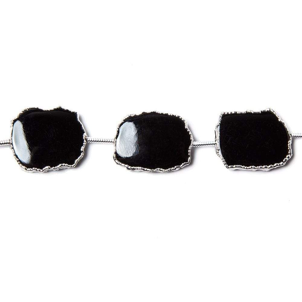 16x13mm Silver Leafed Black Chalcedony slice Strand 8 inch 10 pieces - Beadsofcambay.com