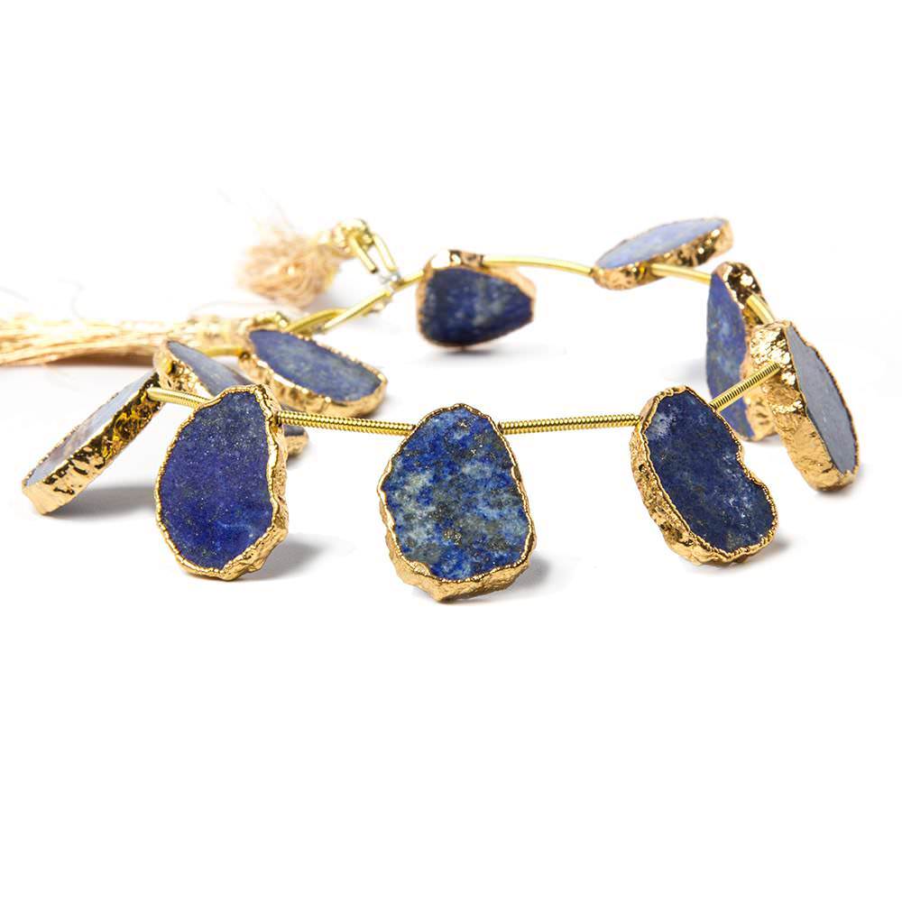 16x13mm to 17x13mm Gold Leafed Lapis Top Drilled Slices 8 inch 10 pieces - Beadsofcambay.com