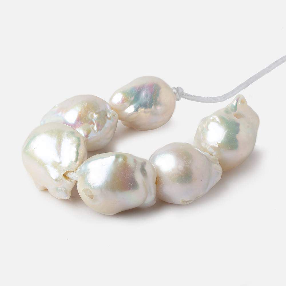 16x14-18x17mm White Ultra Baroque 2.5mm Large Hole Freshwater Pearls 4 inch 6 pieces - Beadsofcambay.com