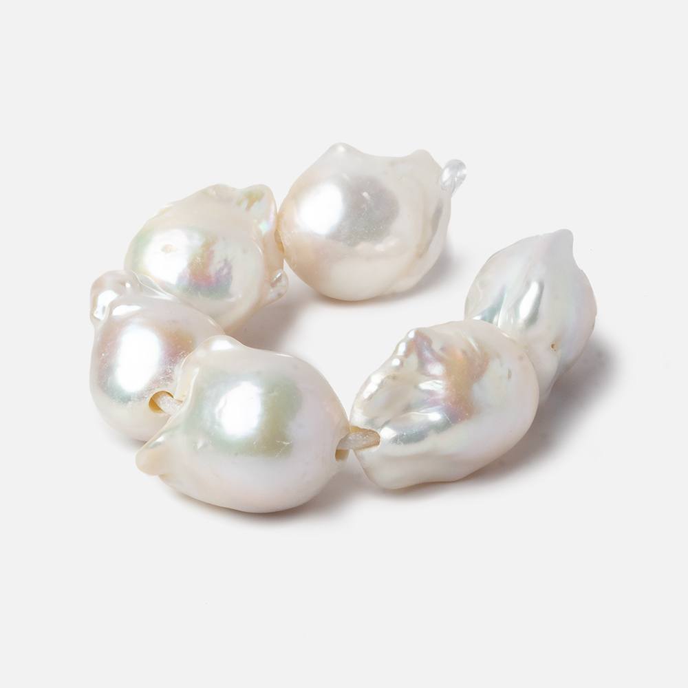 16x14-18x17mm White Ultra Baroque 2.5mm Large Hole Freshwater Pearls 4 inch 6 pieces - Beadsofcambay.com