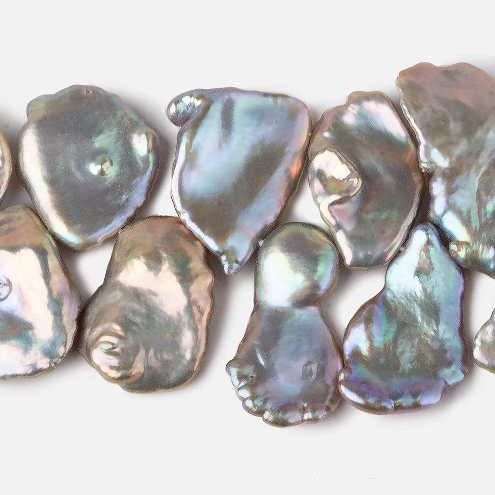 16x14-23x20mm Silver Peacock Ultra Keshi Freshwater Pearls 16 inch 41 pcs AAA - Beadsofcambay.com