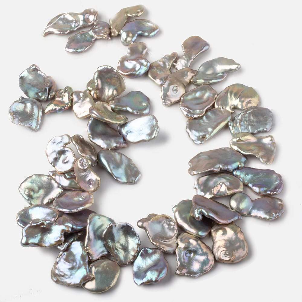16x14-23x20mm Silver Peacock Ultra Keshi Freshwater Pearls 16 inch 41 pcs AAA - Beadsofcambay.com