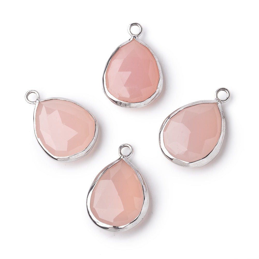 16x14mm .925 Silver Bezel Rose Chalcedony Faceted Pear Pendant 1 piece - Beadsofcambay.com
