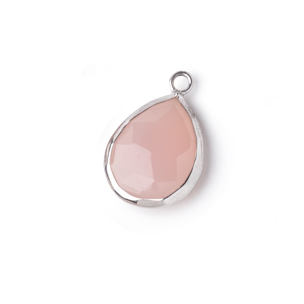 16x14mm .925 Silver Bezel Rose Chalcedony Faceted Pear Pendant 1 piece - Beadsofcambay.com
