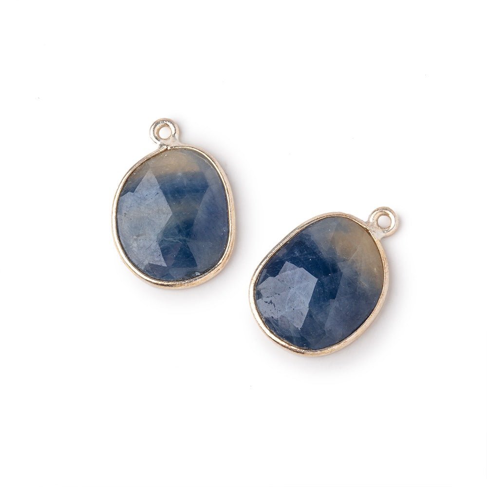 16x14mm .925 Silver Bezel Sapphire Faceted Freeform Set of 2 Pendants - Beadsofcambay.com