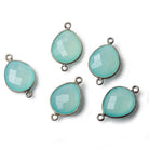 16x14mm Black Gold .925 Bezel Sea Chalcedony faceted pear Connector 1 piece - Beadsofcambay.com