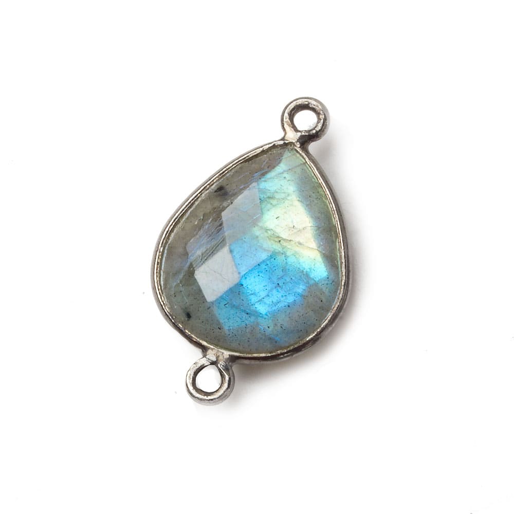 16x14mm Black Gold Bezel Labradorite faceted pear Connector 1 piece - Beadsofcambay.com