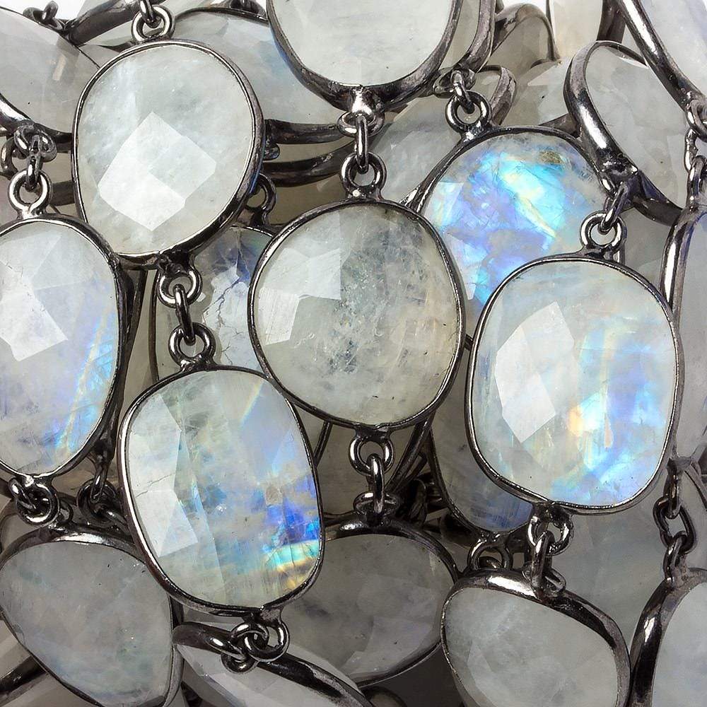 18x17-20x16mm Rainbow Moonstone nugget Black Gold .925 Bezeled Chain - Beadsofcambay.com