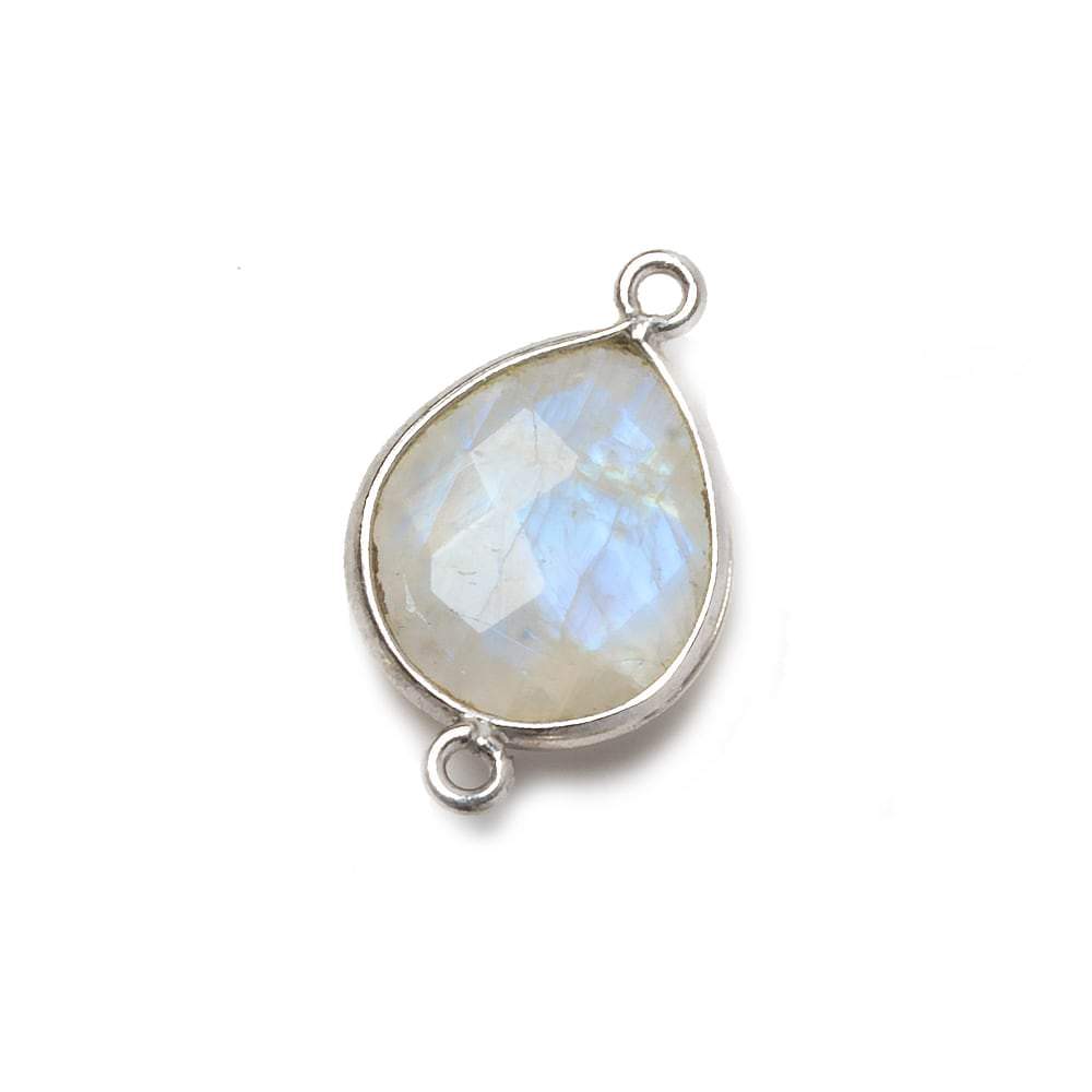 16x14mm Silver Bezeled Rainbow Moonstone Faceted Pear Focal Bead 1 piece - Beadsofcambay.com