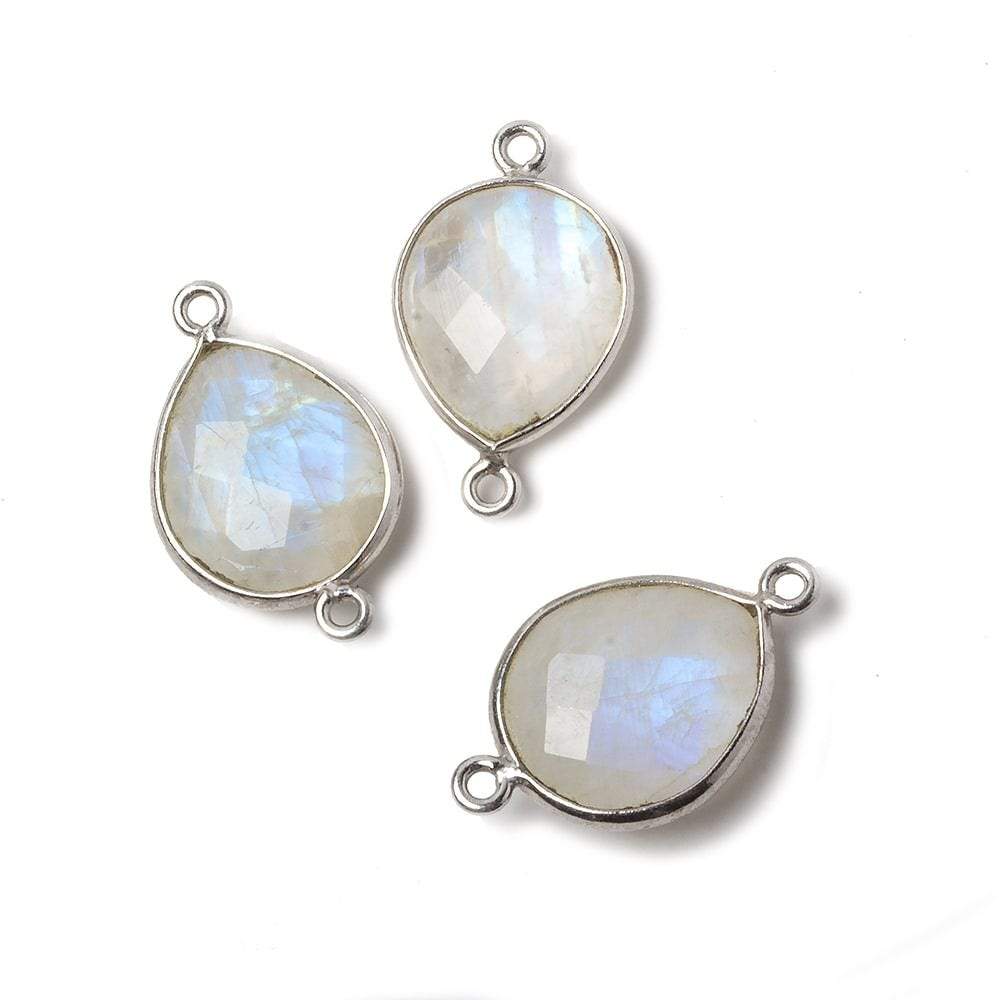 16x14mm Silver Bezeled Rainbow Moonstone Faceted Pear Focal Bead 1 piece - Beadsofcambay.com