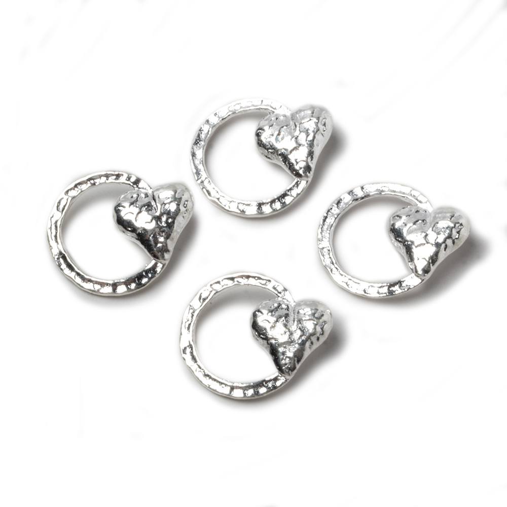 16x14mm Silver plated Charm Hammered Circle with Heart 4 pcs - Beadsofcambay.com