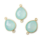 16x14mm Vermeil Bezel Sea Chalcedony faceted pear Connector 1 piece - Beadsofcambay.com