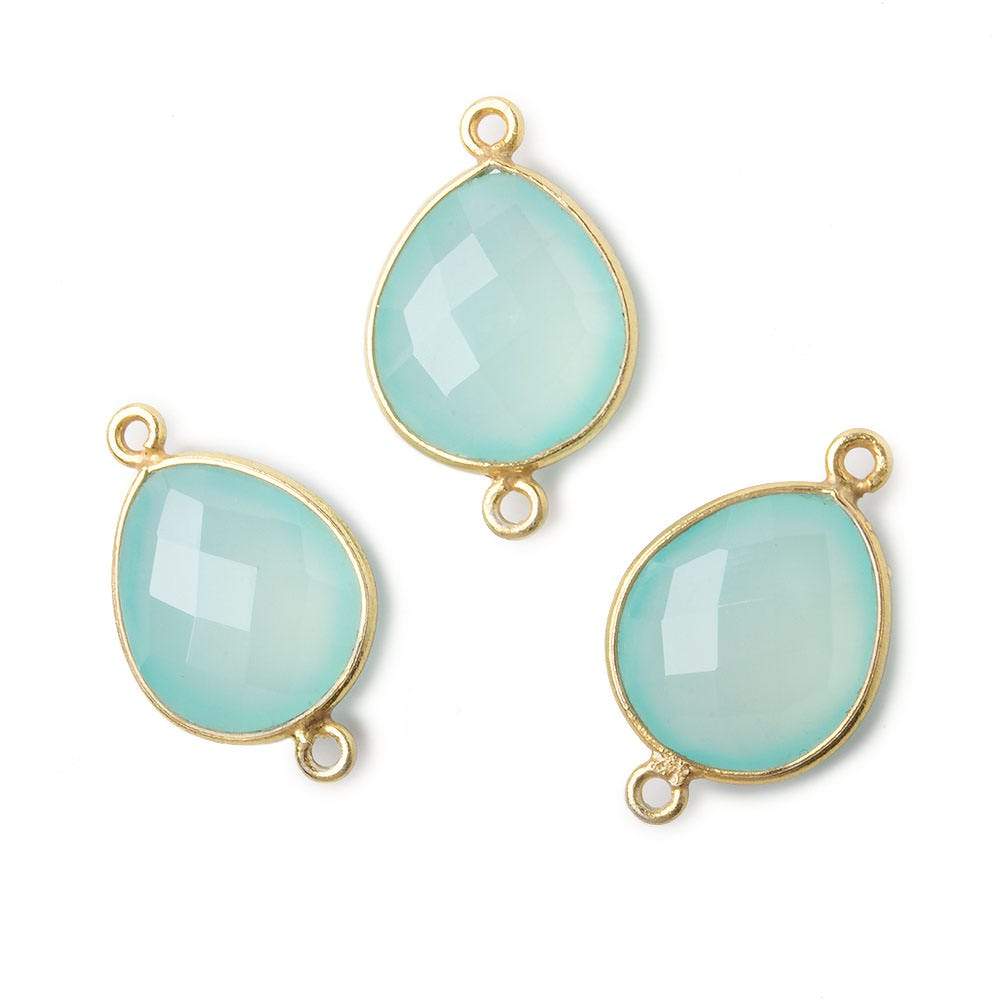 16x14mm Vermeil Bezel Sea Chalcedony faceted pear Connector 1 piece - Beadsofcambay.com