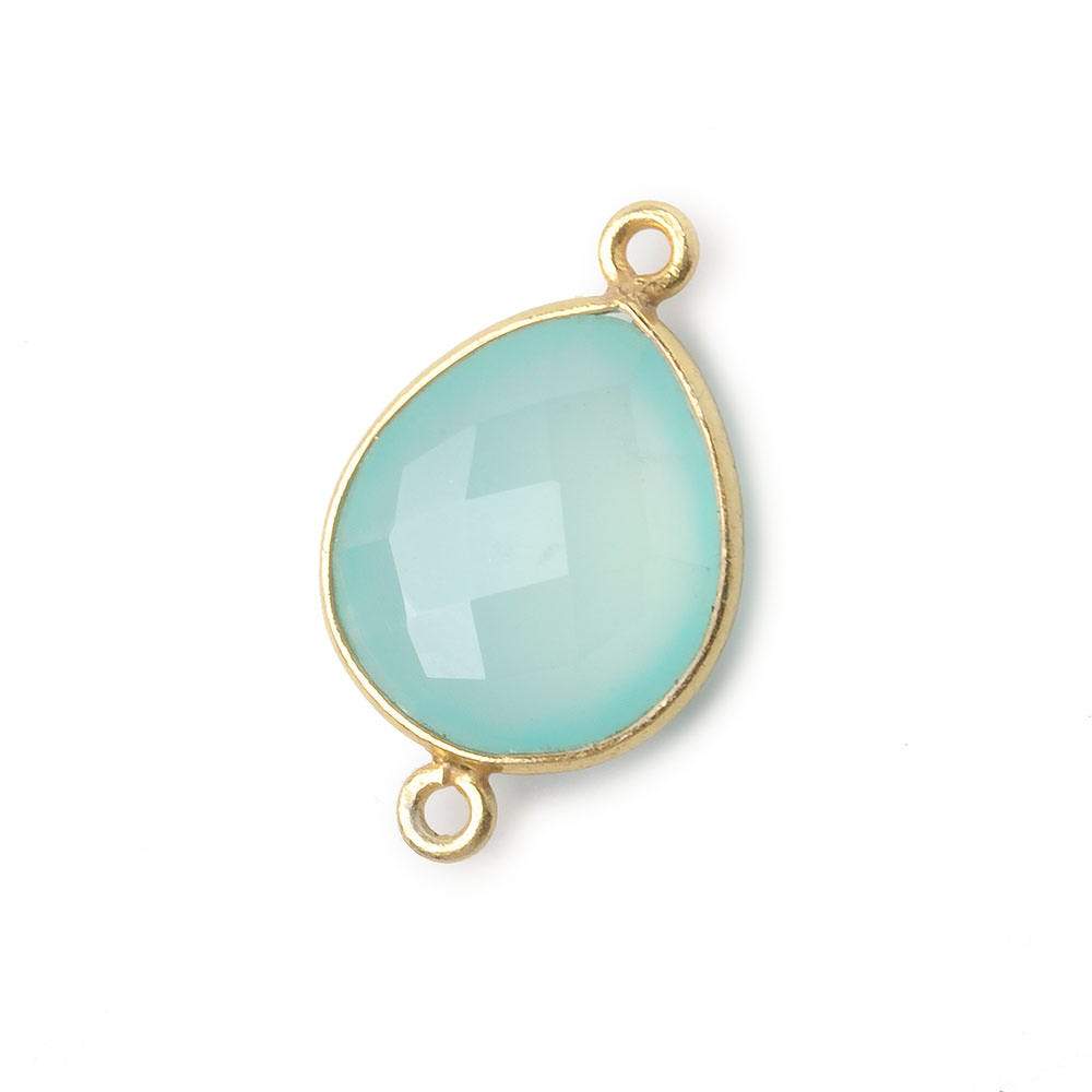 16x14mm Vermeil Bezel Sea Chalcedony faceted pear Connector 1 piece - Beadsofcambay.com