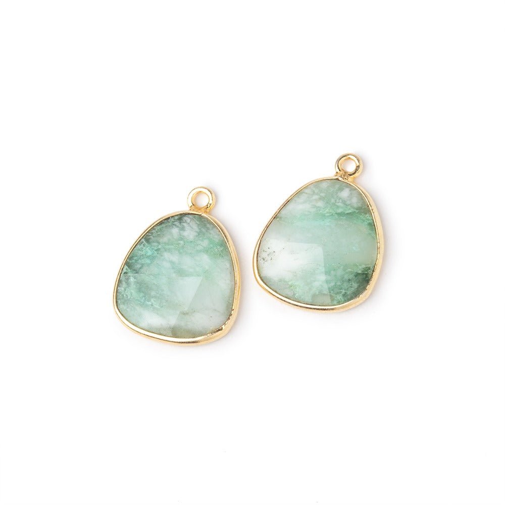 16x15mm Vermeil Bezel Chrysoprase Faceted Freeform Set of 2 Pendants - Beadsofcambay.com