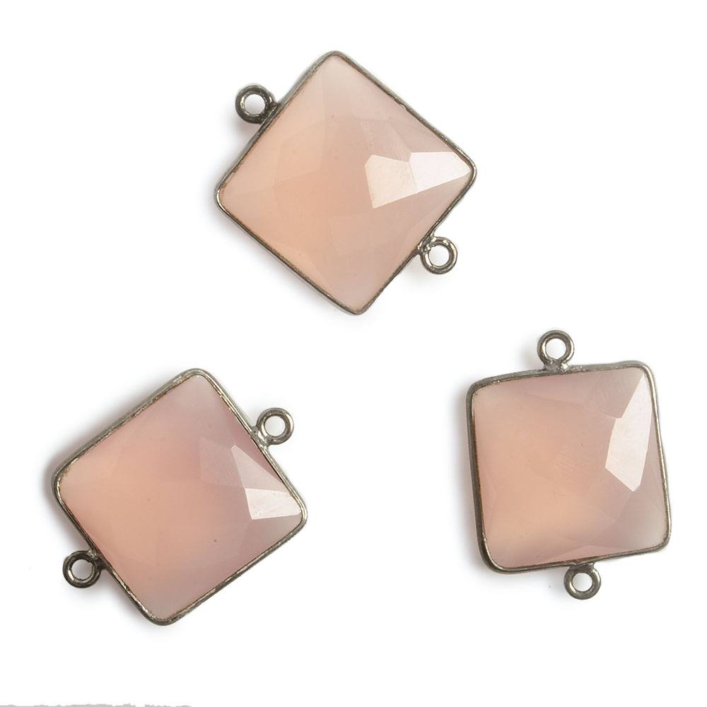 16x16mm Black Gold Bezel Petal Pink Chalcedony Square Connector 1 piece - Beadsofcambay.com