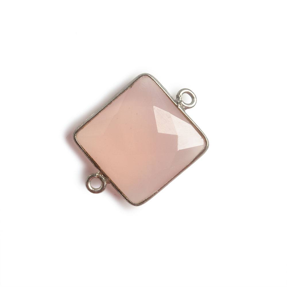 16x16mm Black Gold Bezel Petal Pink Chalcedony Square Connector 1 piece - Beadsofcambay.com