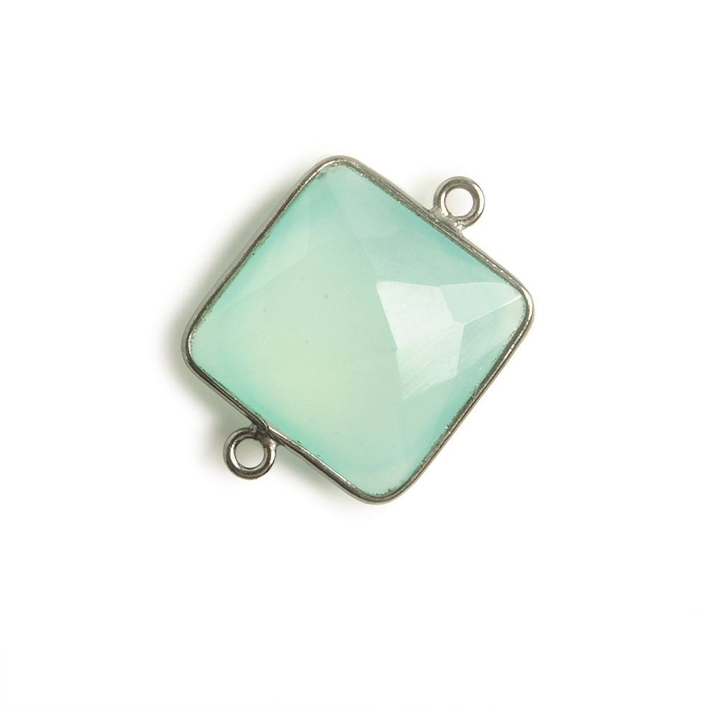16x16mm Black Gold Bezel Sea Blue Chalcedony Square Connector 1 piece - Beadsofcambay.com