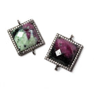 16x16mm Black Gold Bezel White CZ & Ruby in Zoisite Square Connector 1 pc - Beadsofcambay.com