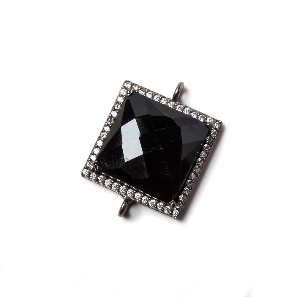 16x16mm Black Gold Bezeled CZ & Black Chalcedony Square Connector 1 piece - Beadsofcambay.com