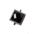 16x16mm Black Gold Bezeled CZ & Black Chalcedony Square Connector 1 piece - Beadsofcambay.com