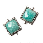 16x16mm Black Gold Bezeled White CZ & Amazonite Square Connector 1 piece - Beadsofcambay.com