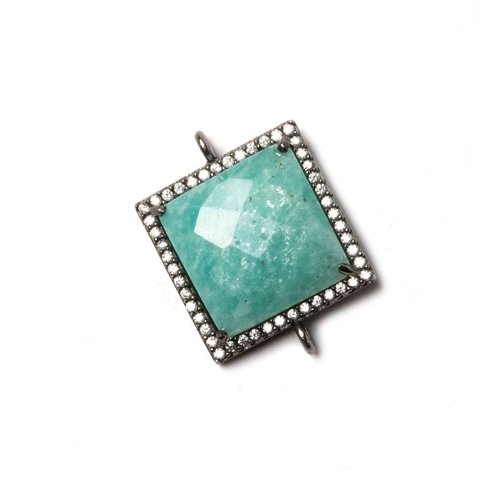 16x16mm Black Gold Bezeled White CZ & Amazonite Square Connector 1 piece - Beadsofcambay.com