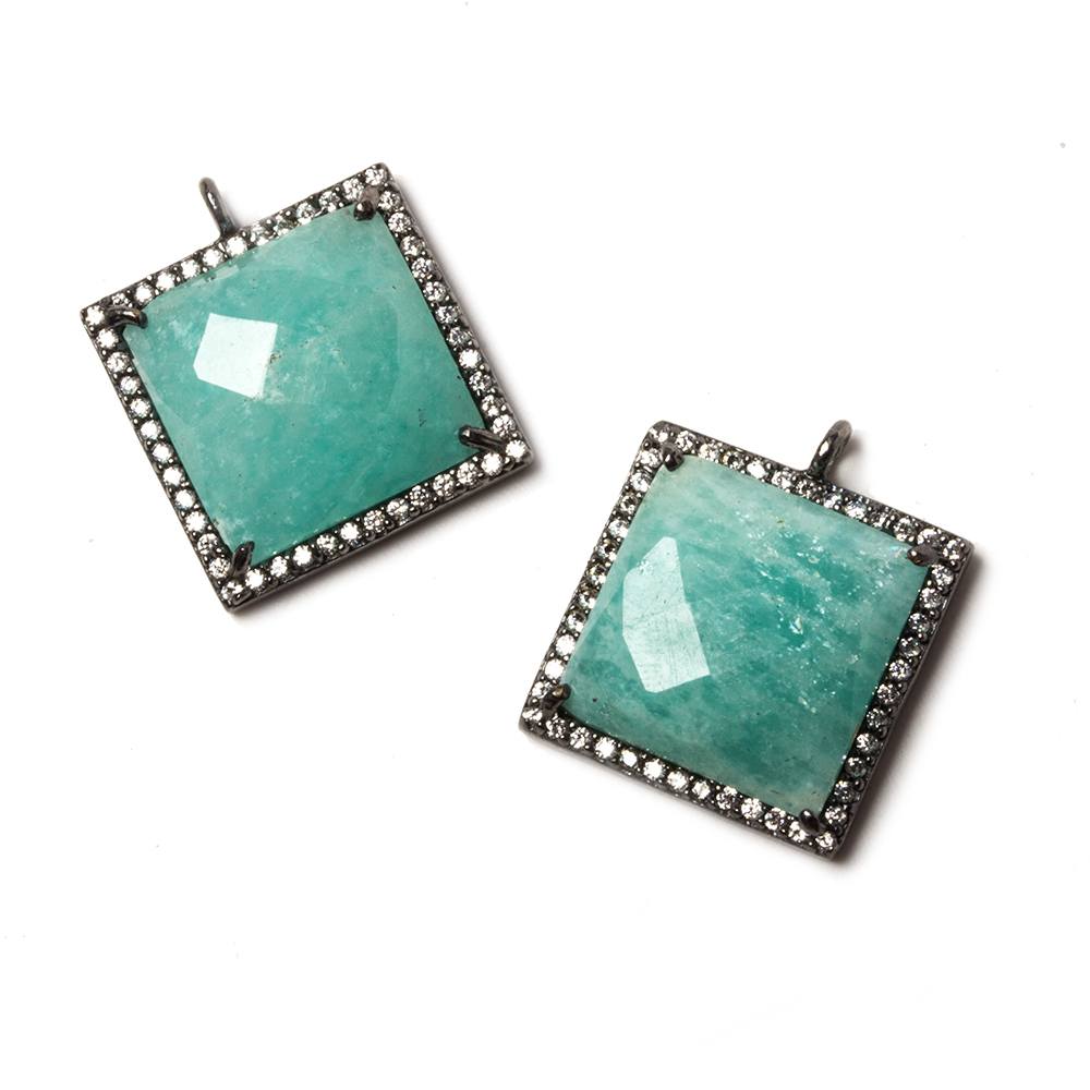 16x16mm Black Gold Bezeled White CZ & Amazonite Square Pendant 1 piece - Beadsofcambay.com