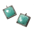 16x16mm Black Gold Bezeled White CZ & Amazonite Square Pendant 1 piece - Beadsofcambay.com