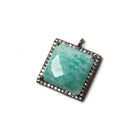 16x16mm Black Gold Bezeled White CZ & Amazonite Square Pendant 1 piece - Beadsofcambay.com