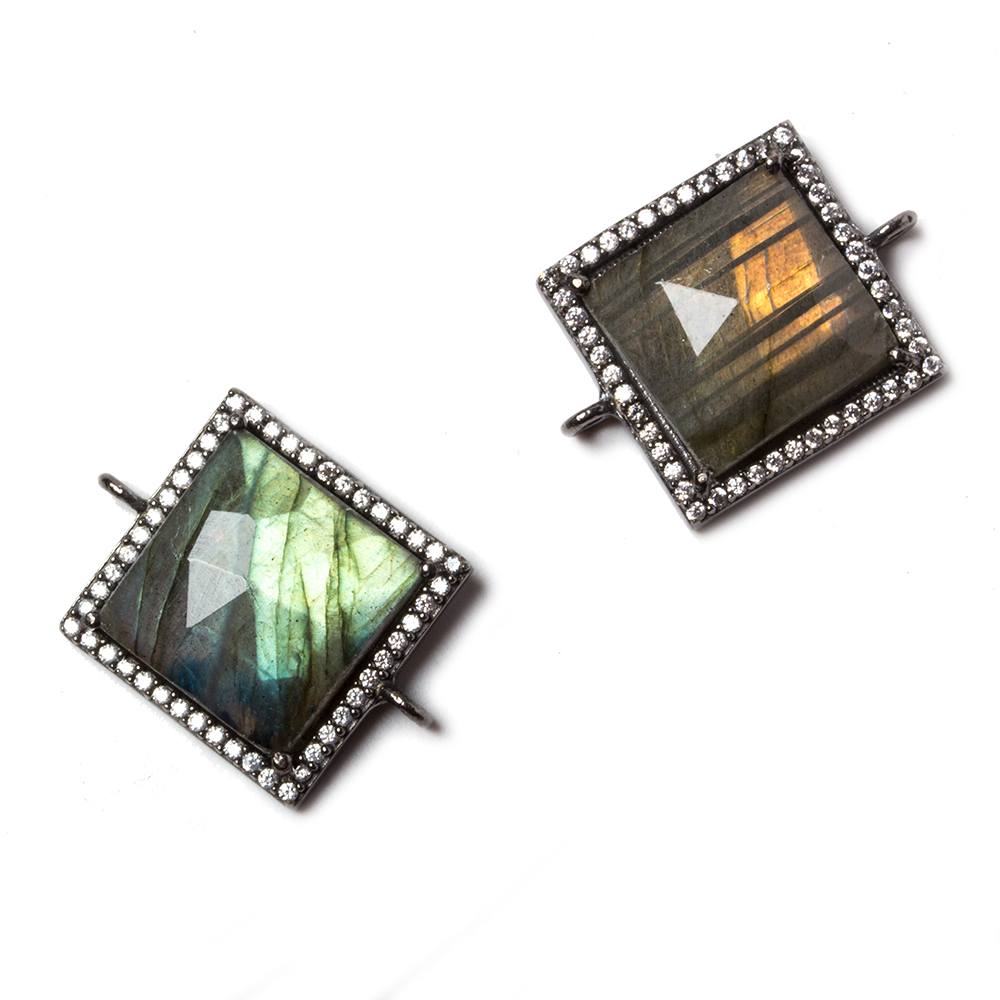 16x16mm Black Gold Bezeled White CZ & Labradorite Square Connector 1 piece - Beadsofcambay.com