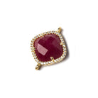 16x16mm Gold Bezeled White CZ and Ruby Pillow Connector 1 piece - Beadsofcambay.com