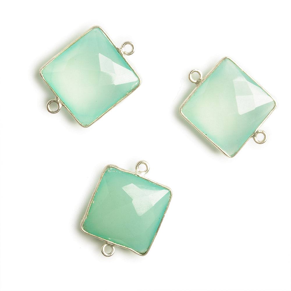 16x16mm Silver Bezel Sea Blue Chalcedony Square Connector 1 piece - Beadsofcambay.com